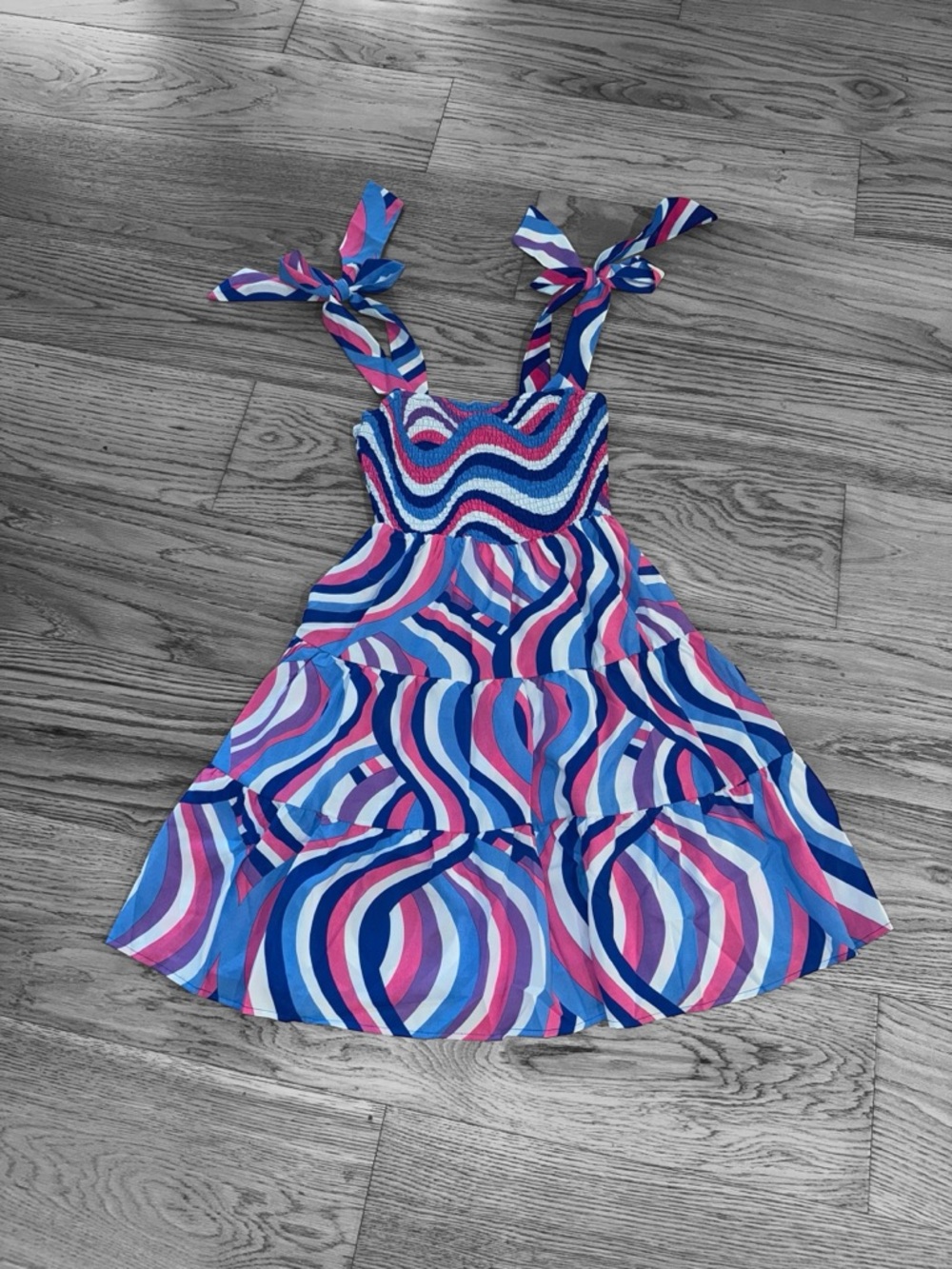 Umgee Multicolor Swirl Tie-Strap Summer Dress - Blue, Pink, White